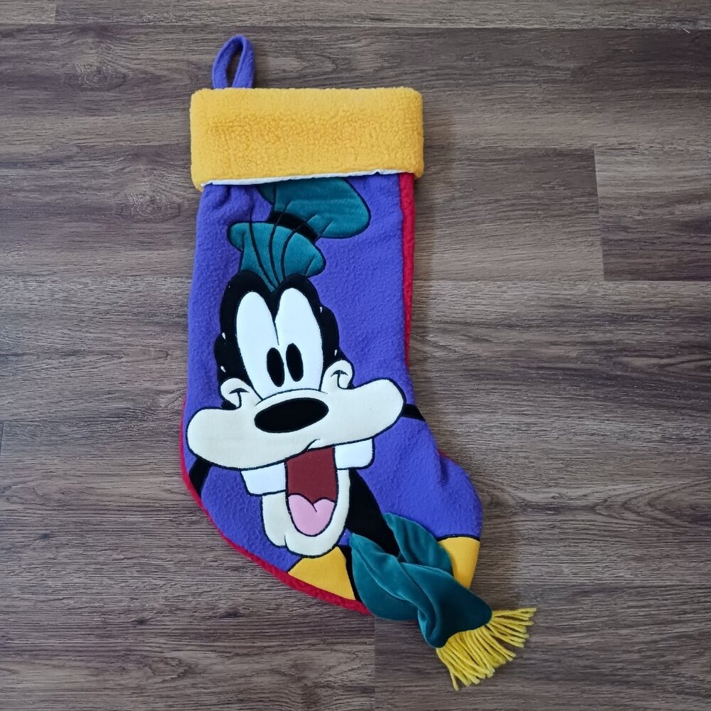 Vintage Disney Store Goofy Fleece Christmas Mantel Stocking Large 19"